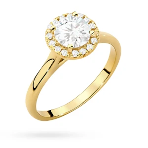 Pierścionek z żółtego złota Halo Ring  diament laboratoryjny 0,70ct i kamienie boczne Lab Diamonds