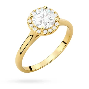 Pierścionek z żółtego złota Halo Ring  diament laboratoryjny 1,00ct i kamienie boczne Lab Diamonds