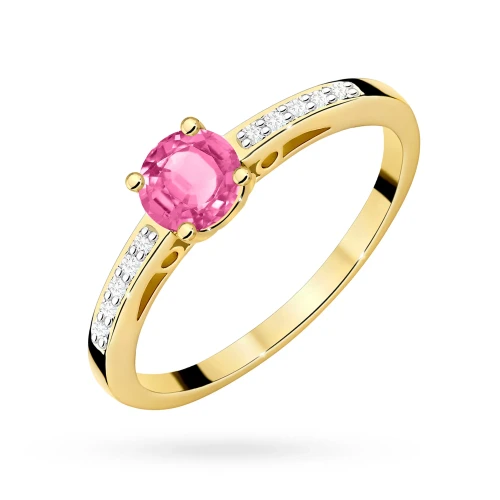 Złoty pierścionek zaręczynowy Kultowa okrągły różowy topaz i brylanty W0066.Z3.TOP.01 marko