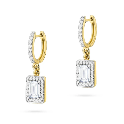Złote kolczyki z prostokątnymi  diamentami laboratoryjnymi Lab Diamonds