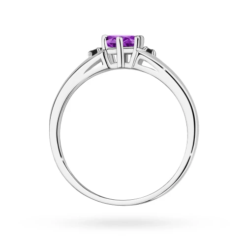 Pierścionek z trzema kamieniami białe  złoto z ametystem Kultowa czarne brylanty