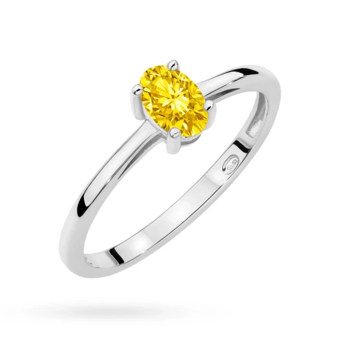 Pierścionek z białego złota  z pojedynczym owalnym żółtym diamentem laboratoryjnym 0,50ct Lab Diamonds