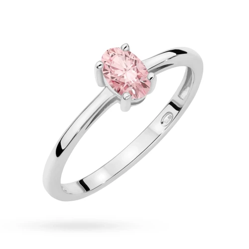 Pierścionek z białego złota  z pojedynczym owalnym różowym diamentem laboratoryjnym 0,50ct Lab Diamonds