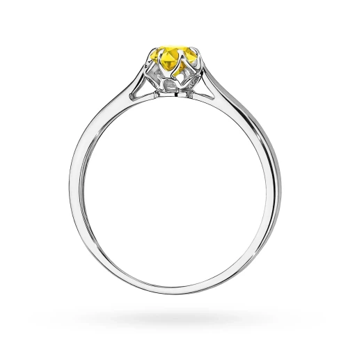 Pierścionek zaręczynowy z białego złota  żółty diament laboratoryjny Lab Diamonds 0,15ct kwiatek