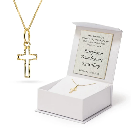 Złoty łańcuszek pancerka 375 i krzyżyk diamentowany prezent Chrzest Komunia