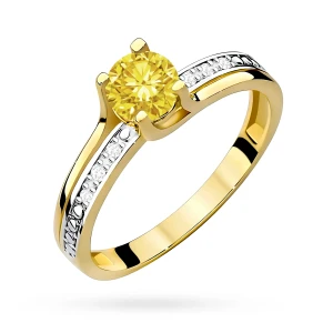 Złoty pierścionek zaręczynowy z okrągłym  żółtym diamentem laboratoryjnym Lab Diamonds