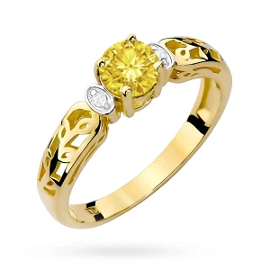 Ażurowy pierścionek ze złota z okrągłym  żółtym diamentem laboratoryjnym Lab Diamonds