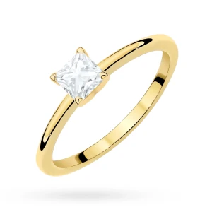 Klasyczny pierścionek z żółtego złota  z diamentem laboratoryjnym 0,50ct w szlifie princess