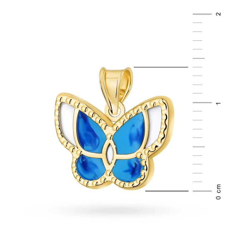 Złota zawieszka pokryta emalią niebieski motyl Virino Z802-585-N marko