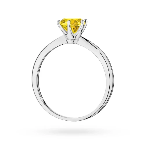 Klasyczny pierścionek z białego złota  z żółtym diamentem laboratoryjnym 1,00ct półokrągła szyna Lab Diamonds