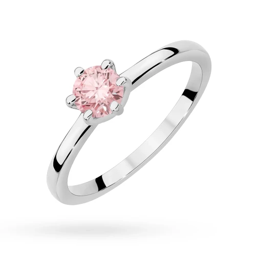 Klasyczny pierścionek z białego złota  z różowym diamentem laboratoryjnym 0,50ct w sześciu łapkach Lab Diamonds