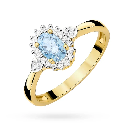 Złoty pierścionek zaręczynowy z owalnym niebieskim diamentem Lab Diamonds kwiatek markiza serca W0312.Z3.LDA.01 marko