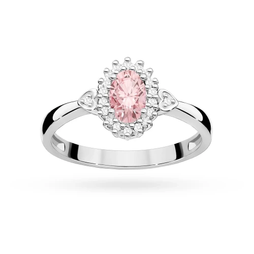Pierścionek zaręczynowy z białego złota z owalnym różowym diamentem Lab Diamonds kwiatek markiza serca W0312.B3.LDP.01 marko