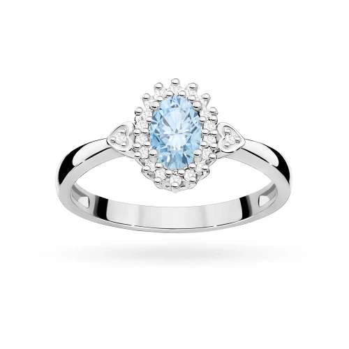 Pierścionek zaręczynowy z białego złota z owalnym niebieskim diamentem Lab Diamonds kwiatek markiza serca W0312.B3.LDA.01 marko