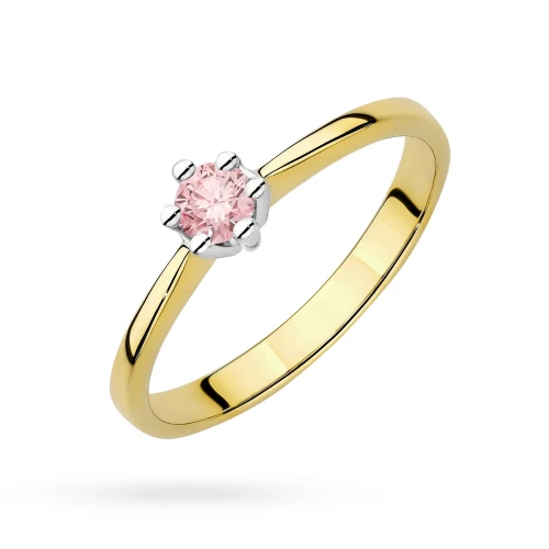 Tradycyjny pierścionek zaręczynowy  różowy diament laboratoryjny 0,15ct żółte złoto Lab Diamonds