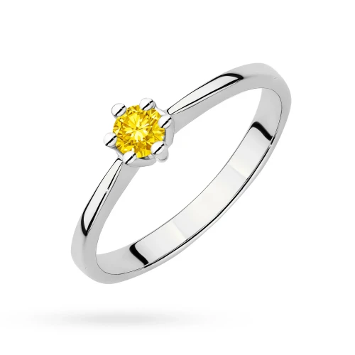 Tradycyjny pierścionek zaręczynowy żółty  diament laboratoryjny 0,15ct białe złoto Lab Diamonds