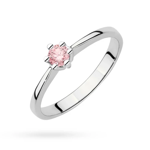 Tradycyjny pierścionek zaręczynowy  różowy diament laboratoryjny 0,15ct białe złoto Lab Diamonds