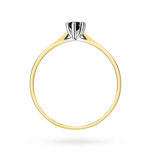 Złoty pierścionek zaręczynowy czarny  diament 0,12ct Klasyka