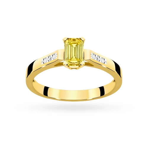 Złoty pierścionek zaręczynowy z prostokątnym żółtym diamentem laboratoryjnym Lab Diamonds W0078.Z3.LDY.01 marko