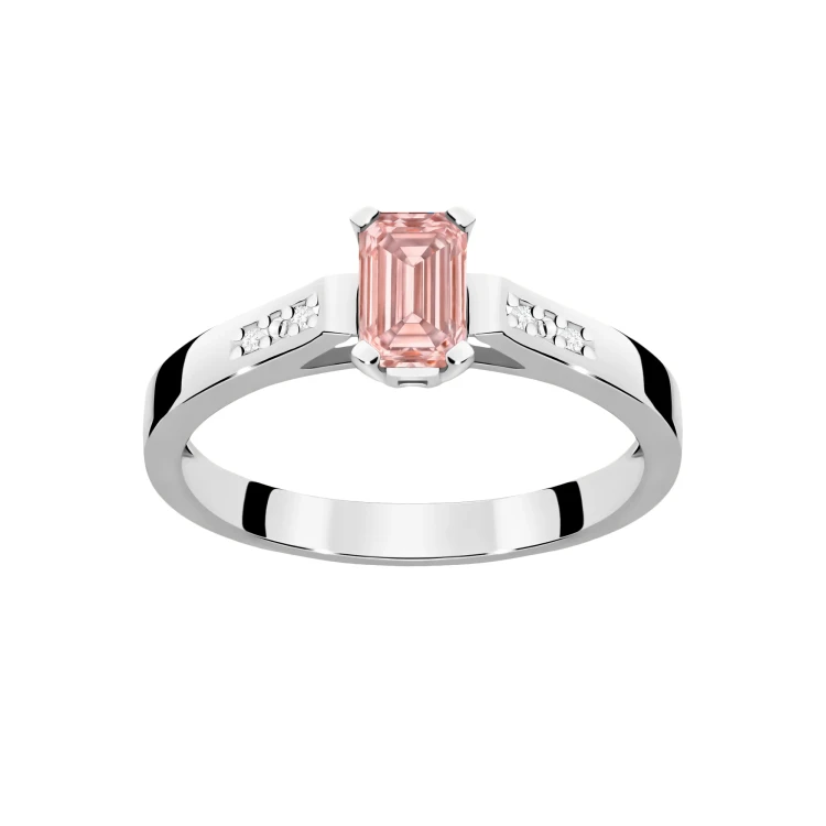 Pierścionek z białego złota z prostokątnym różowym diamentem laboratoryjnym Lab Diamonds W0078.B3.LDP.01 marko