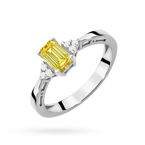 Pierścionek zaręczynowy z białego złota z prostokątnym żółtym diamentem laboratoryjnym Lab Diamonds W0002.B3.LDY.01 marko