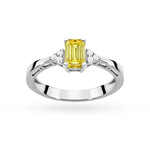 Pierścionek zaręczynowy z białego złota z prostokątnym żółtym diamentem laboratoryjnym Lab Diamonds W0002.B3.LDY.01 marko