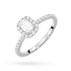 Pierścionek z białego złota z diamentem 0,50ct w szlifie emerald oprawa halo z kamieniami na szynie P0318.B3.DIW.03 marko