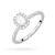Pierścionek z białego złota z diamentem 0,50ct w szlifie emerald oprawa halo z kamieniami na szynie P0318.B3.DIW.03 marko