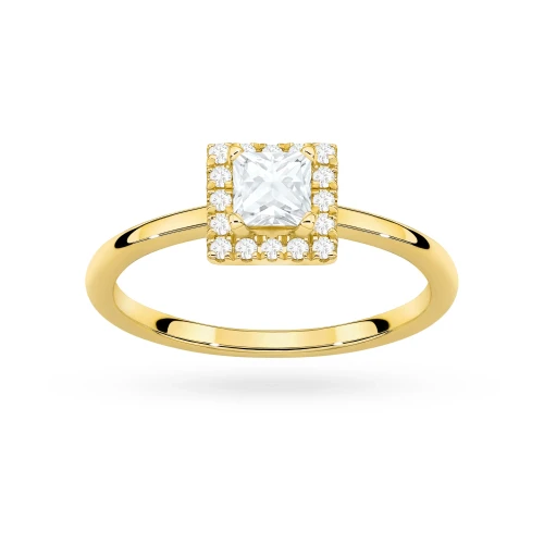 Pierścionek z żółtego złota z diamentem 0,50ct w szlifie princess w oprawie halo P0315.Z3.DIW.03 marko