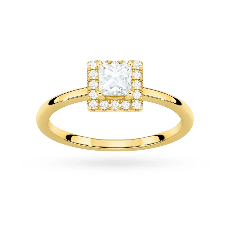 Pierścionek z żółtego złota z diamentem 0,50ct w szlifie princess w oprawie halo P0315.Z3.DIW.03 marko
