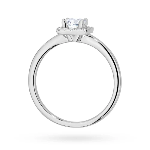 Pierścionek z białego złota z diamentem  0,50ct w szlifie princess w oprawie halo