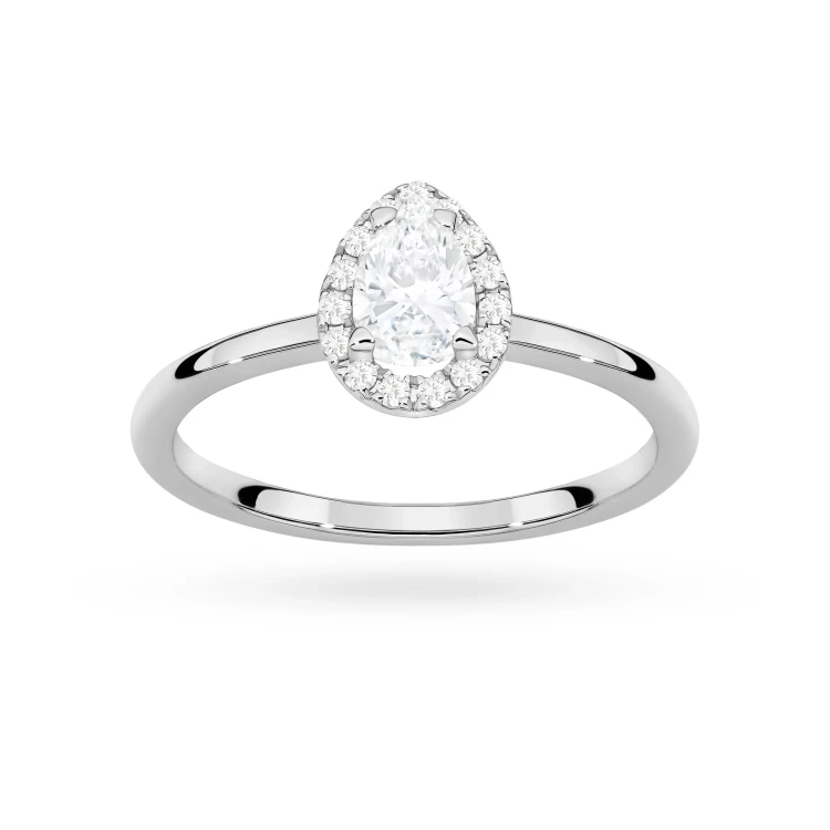 Pierścionek z białego złota z diamentem 0,50ct w szlifie łezka w oprawie halo P0314.B3.DIW.03 marko