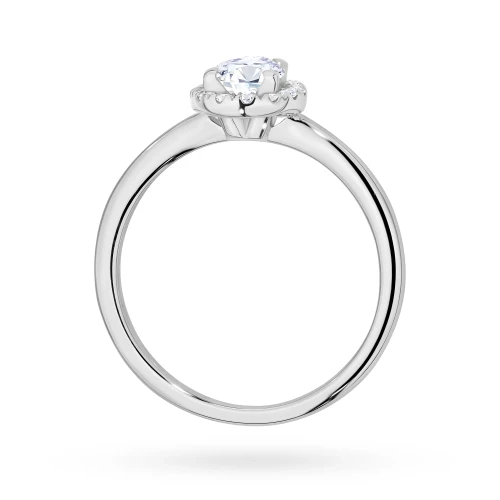 Pierścionek z białego złota z diamentem  0,50ct w szlifie łezka w oprawie halo