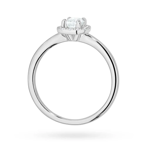 Pierścionek z białego złota z diamentem  0,50ct w szlifie emerald w oprawie halo