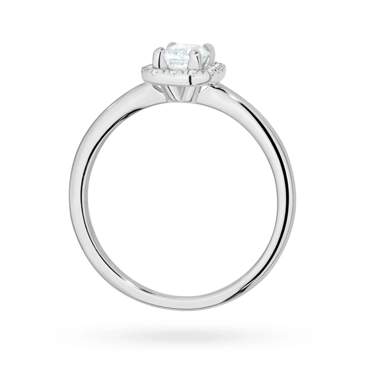Pierścionek z białego złota z diamentem 0,50ct w szlifie emerald w oprawie halo P0313.B3.DIW.03 marko