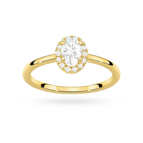 Pierścionek z żółtego złota z diamentem 0,50ct w szlifie owalnym w oprawie halo P0312.Z3.DIW.03 marko