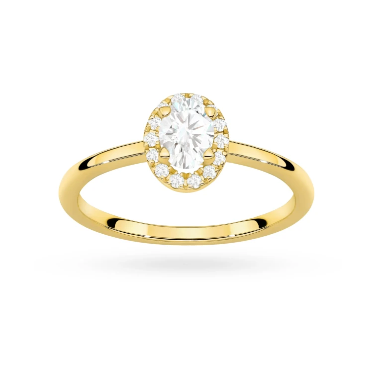 Pierścionek z żółtego złota z diamentem 0,50ct w szlifie owalnym w oprawie halo P0312.Z3.DIW.03 marko