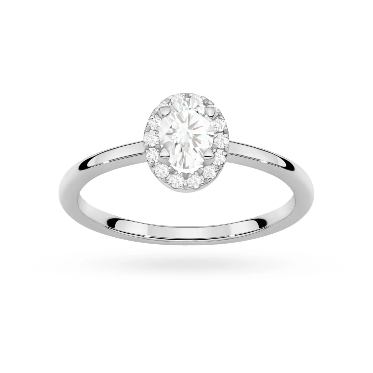 Pierścionek z białego złota z diamentem 0,50ct w szlifie owalnym w oprawie halo P0312.B3.DIW.03 marko