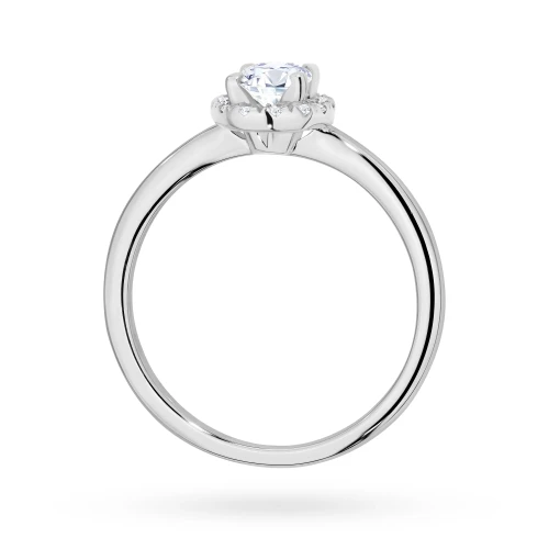 Pierścionek z białego złota z diamentem  0,50ct w szlifie owalnym w oprawie halo