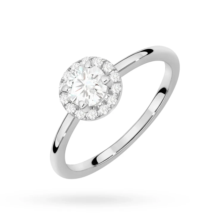 Pierścionek z białego złota z diamentem 0,50ct w szlifie brylantowym w oprawie halo P0311.B3.DIW.03 marko