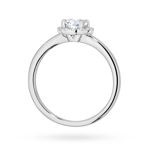 Pierścionek z białego złota z diamentem  0,50ct w szlifie brylantowym w oprawie halo