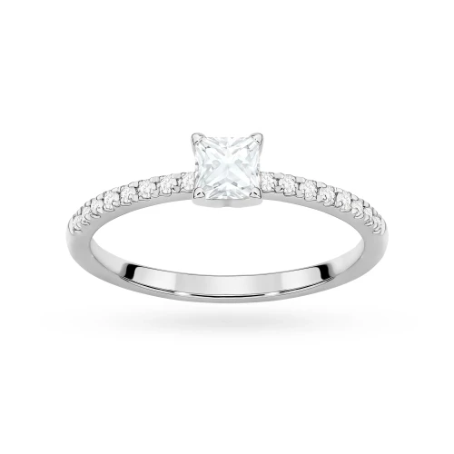Pierścionek z białego złota z diamentem 0,50ct w szlifie princess z kamieniami na szynie P0310.B3.DIW.03 marko