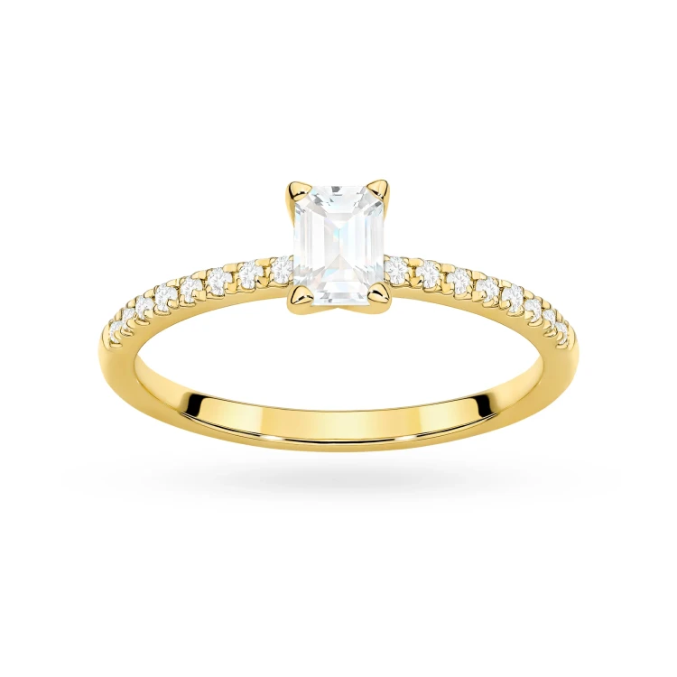 Pierścionek z żółtego złota z diamentem 0,50ct w szlifie emerald z kamieniami na szynie P0308.Z3.DIW.03 marko