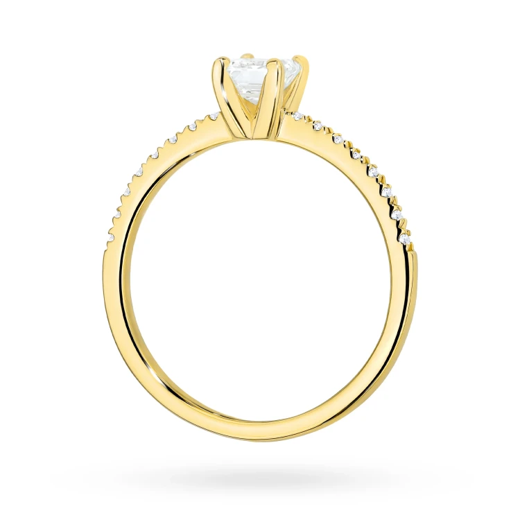 Pierścionek z żółtego złota z diamentem 0,50ct w szlifie emerald z kamieniami na szynie P0308.Z3.DIW.03 marko