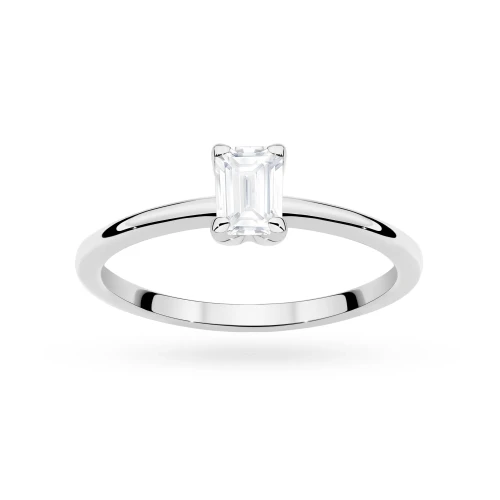 Klasyczny pierścionek z białego złota z diamentem 0,50ct w szlifie emerald P0303.B3.DIW.03 marko