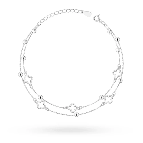 Srebrna podwójna bransoletka kulki        ażurowe koniczynki Virino
