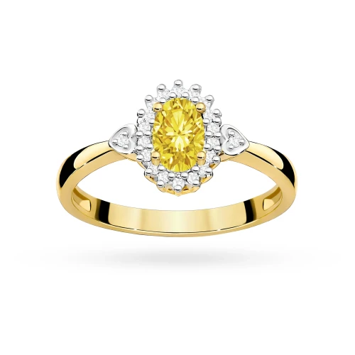 Złoty pierścionek zaręczynowy z owalnym żółtym diamentem Lab Diamonds kwiatek markiza serca W0312.Z3.LDY.01 marko
