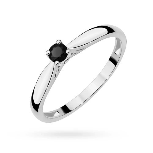 Zaręczynowy pierścionek białe złoto  z czarnym diamentem 0,12ct Klasyka
