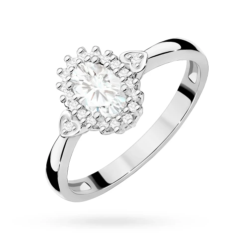 Pierścionek zaręczynowy z białego złota  z owalnym diamentem Lab Diamonds kwiatek markiza serca