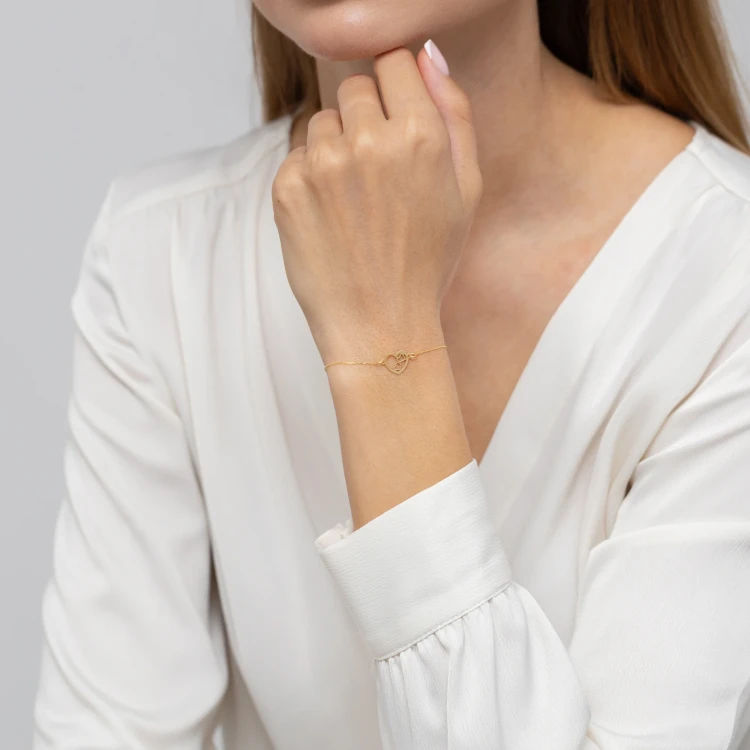 Złota delikatna bransoletka łańcuszek ażurowe serce Iluvia B504-585 marko